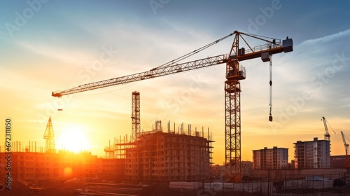Construction site for Building and tower crane, scaffolding and structure