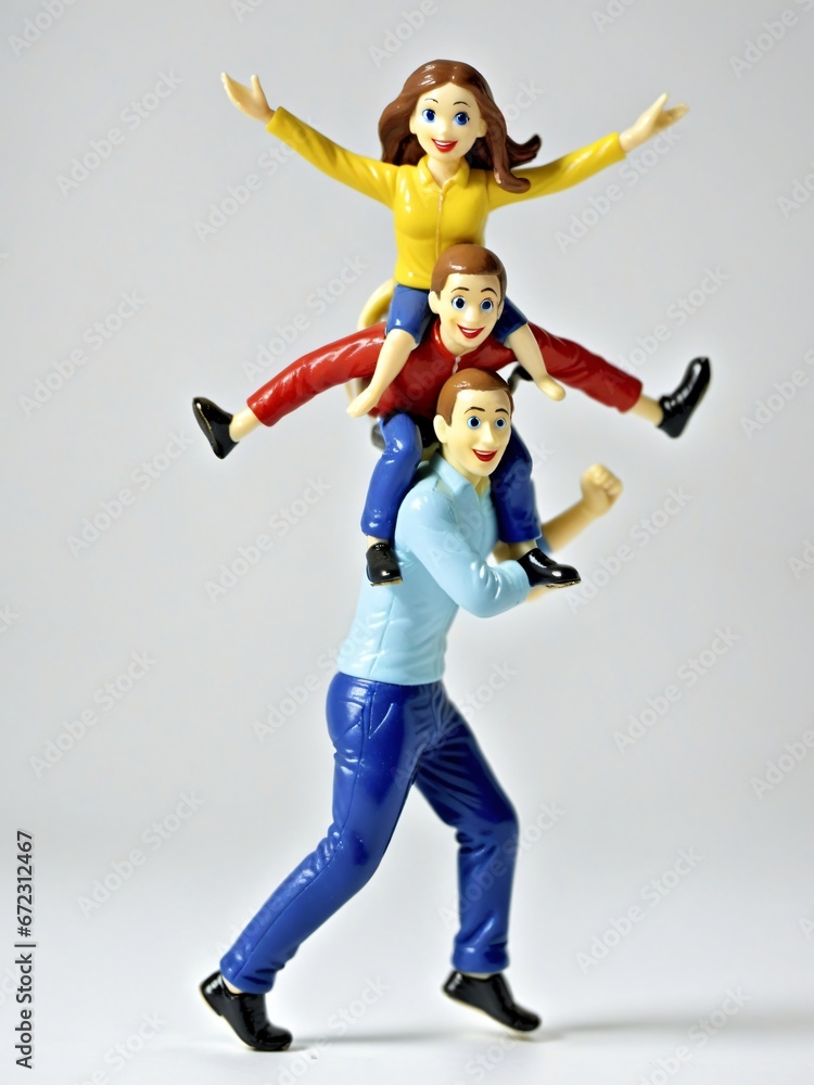 A 3D Toy Man Running With Woman On Back On A White Background A 3D Toy Man Running With Woman On Back On A White Background
