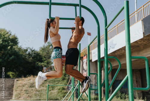 Active Couple Exercising Outdoors in Park, Fitness Motivation for Healthy Lifestyle
