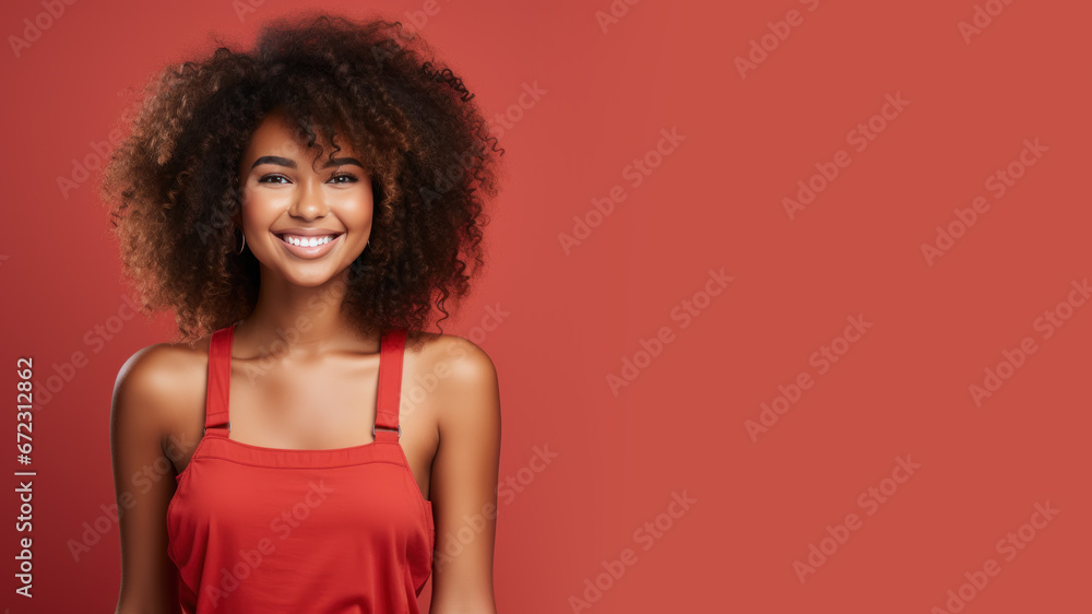 Afro-american woman model wearing a red sundress isolated on pastel Afro-american woman model wearing a red sundress isolated on pastel