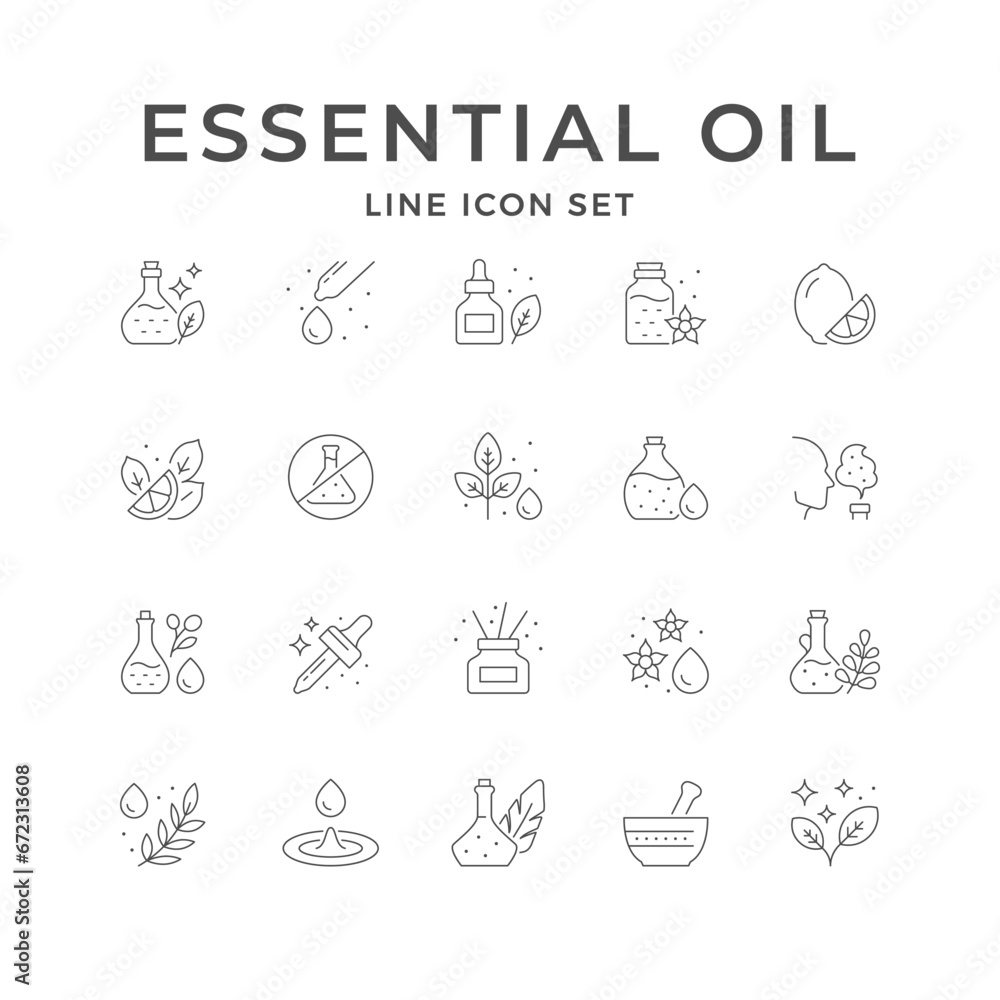 Set line icons of essential oil Set line icons of essential oil