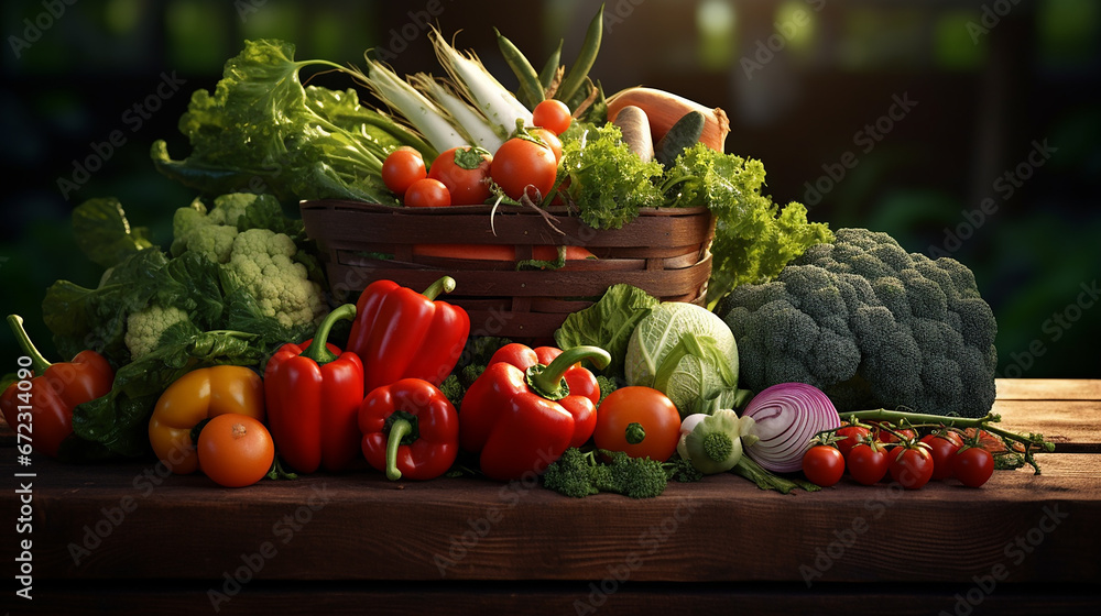vegetables in a basket on wooden concept vegetables in a basket on wooden concept