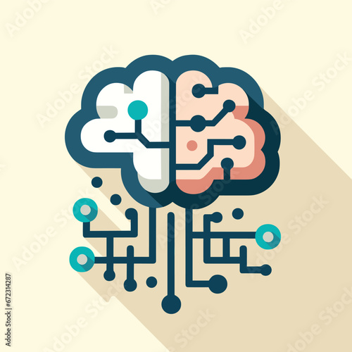 Human Brain and Circuit Board Fusion Vector Illustration