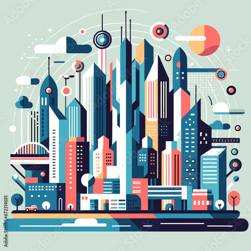 Futuristic City Skyline Vector Design