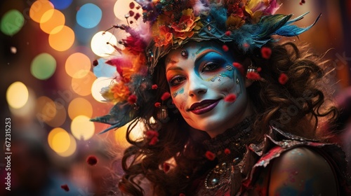 Dramatic dynamic portrait of a beautiful woman in mardi gras mask 