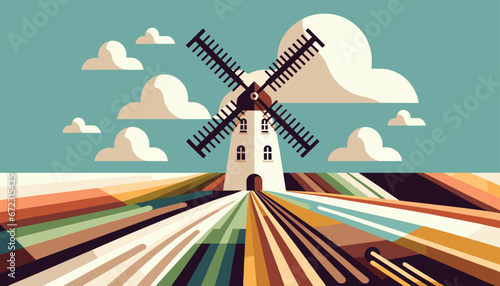Countryside with Windmill Vector Design