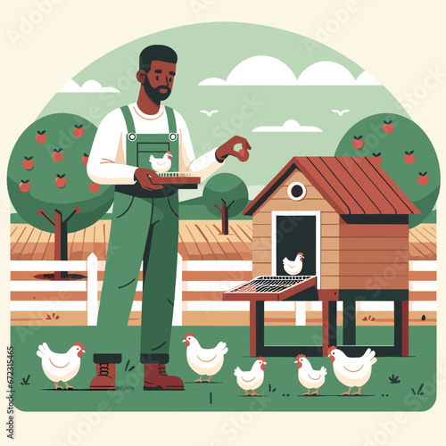 Farmer Feeding Chickens Vector Design