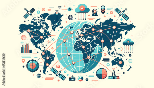 World Map with Telecommunication Lines Vector Design