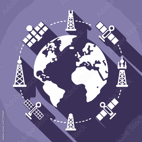 Globe with Satellites and Telecom Towers Vector Design