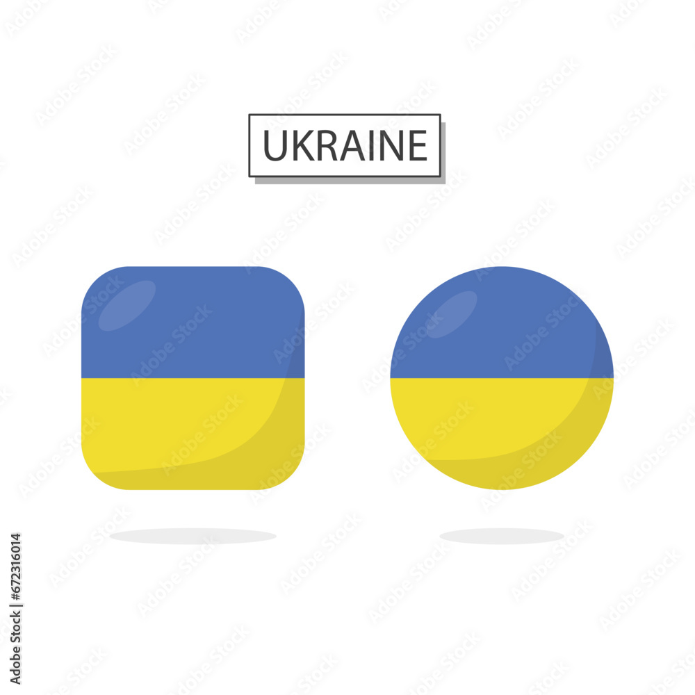 Fototapeta premium Flag of Ukraine 2 Shapes icon 3D cartoon style.