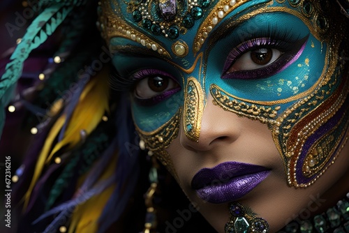 A charismatic and theatrical portrayal of an elegant lady with a Mardi Gras mask © Natalia