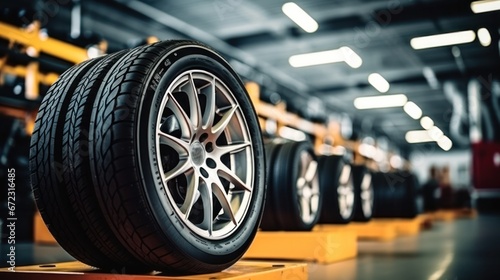 Car tires at car tires service shop