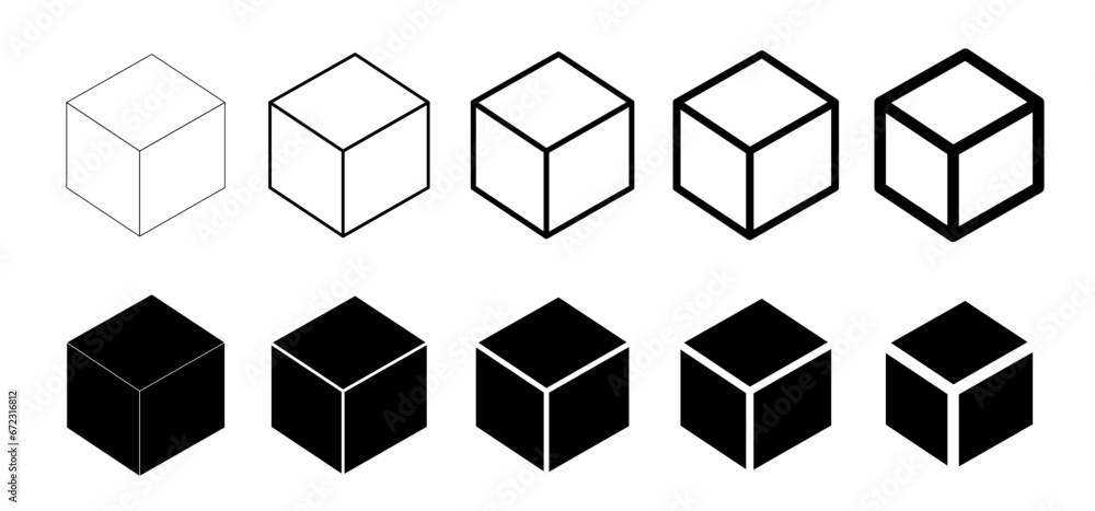 3d Cube icon. Cube, line vector set. Cubism graphic. Blocks in line art ...