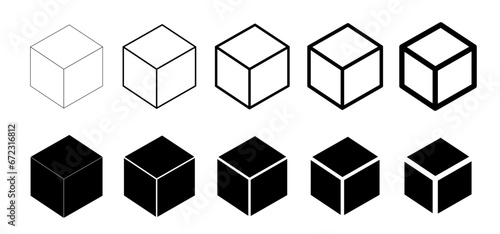 3d Cube icon. Cube, line vector set. Cubism graphic. Blocks in line art. box icon. Building, cargo sign. geometric shapes. Hexahedron cuboid block