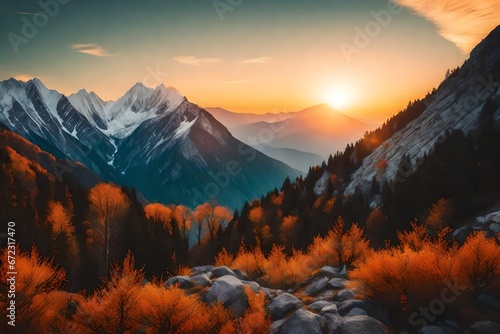 A mountain range with changing seasons, dynamic © Amelia Alex
