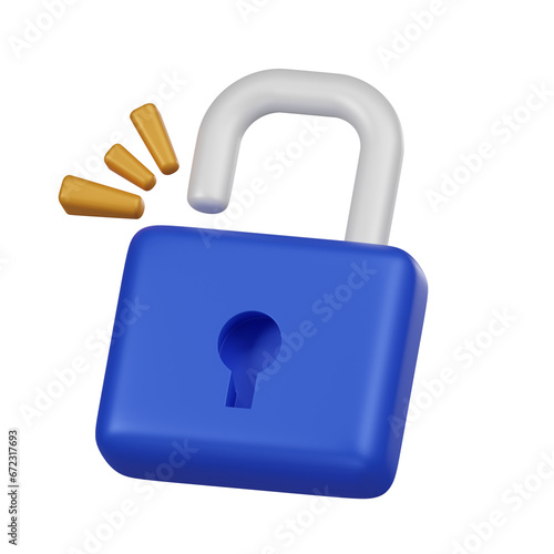 Minimal lock open or unlock icon. 3d render isolated illustration.