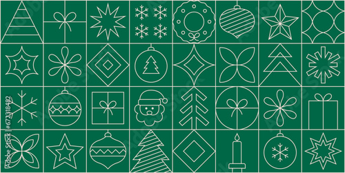 Modern Christmas geometric background with simple line elements. Creative abstract Xmas design. Vector illustration