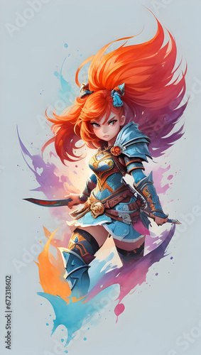 woman warrior, colorful background