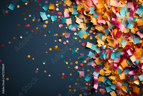 Colorful confetti explosion on dark backdrop
