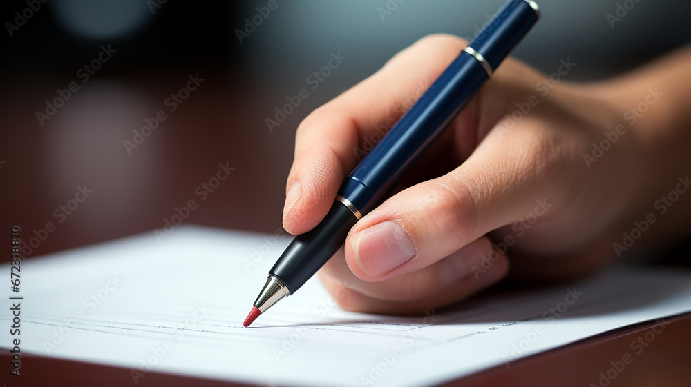 Business concept. Photo close up of hand writing on the paper. Businessman signing a document or write a message. Generative AI Business concept. Photo close up of hand writing on the paper. Businessman signing a document or write a message. Generative AI