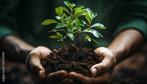 Hands growing a young plant