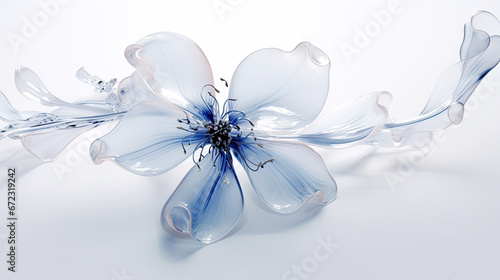  a blue and white flower with water droplets on it's petals. generative ai