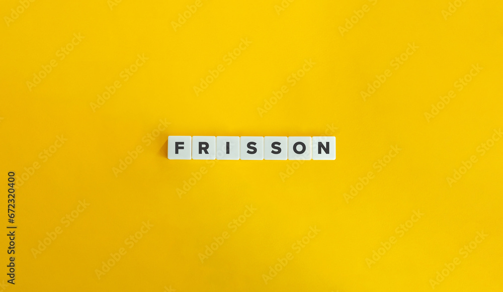 Frisson Word. Letter Tiles on Yellow Background. Minimal Aesthetic. Frisson Word. Letter Tiles on Yellow Background. Minimal Aesthetic.
