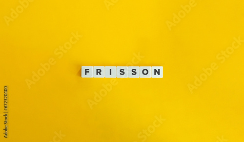 Frisson Word. Letter Tiles on Yellow Background. Minimal Aesthetic.