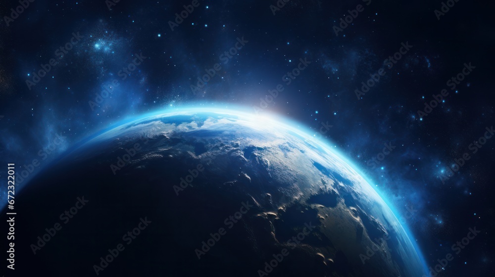 Earth's surface in a cinematic image against a starry sky.