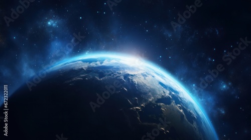 Earth's surface in a cinematic image against a starry sky.
