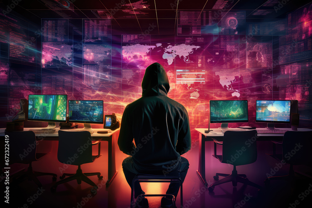 The dark side of the digital world with a silhouette of a hacker in a hoodie against a backdrop of digital data. This image conveys the concept of cybersecurity and online protection. The dark side of the digital world with a silhouette of a hacker in a hoodie against a backdrop of digital data. This image conveys the concept of cybersecurity and online protection.