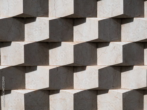 Architecture external wall detail, cube design and geometric pattern. Concept for construction, modern building, geometry, abstract, shadows and light. © Alex Yeung