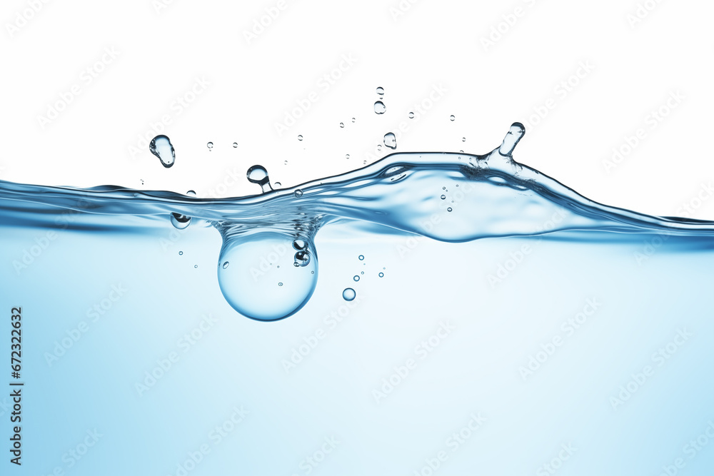 Blue water with bubble falling down on a white background. Blue water with bubble falling down on a white background.