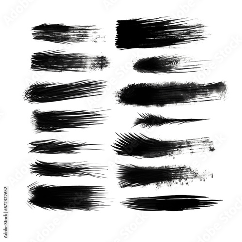 black distressed brush stroke set. PNG