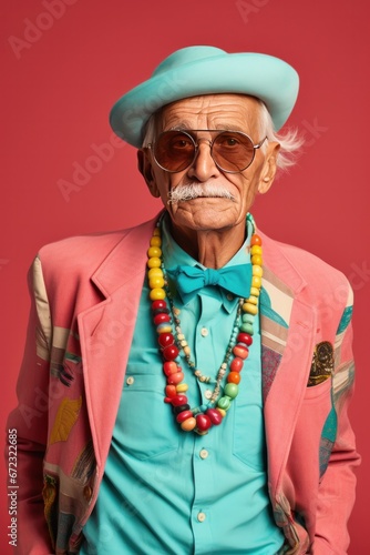 Cool mature man photo with colorful background wearing stylish apparel