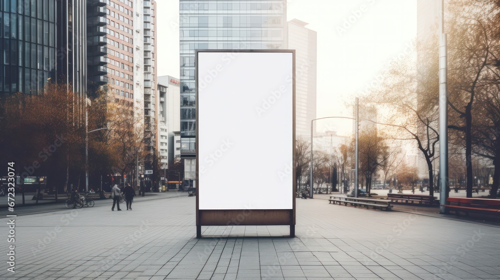 billboard or blank poster, blank white mast banner mockup, front view, outdoor, billboard clear poster for advertising display outside sign template, for Display or montage of product generate by AI - obrazy, fototapety, plakaty 