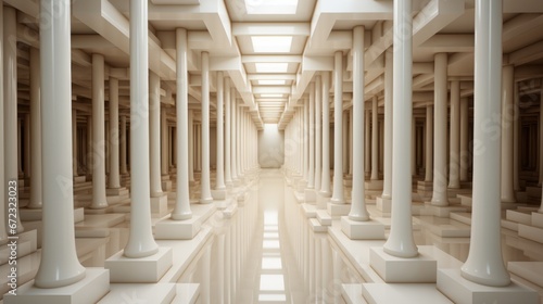 Mesmerizing symmetry cascades through the grand colonnade, evoking a sense of regal artistry within the indoor architecture of this magnificent building photo