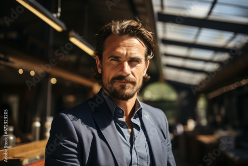 Man in blue suit indoors