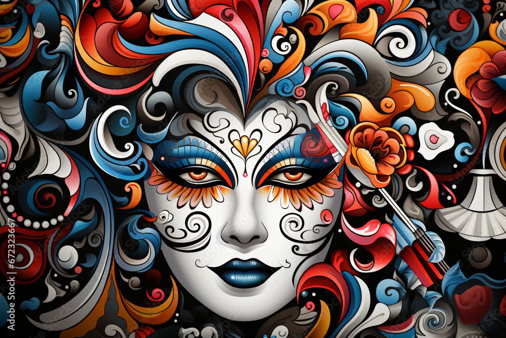 Elaborate mask with swirls and floral motifs Elaborate mask with swirls and floral motifs