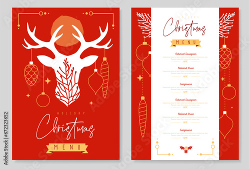Restaurant Christmas holiday menu design with christmas desoration. Vector illustration