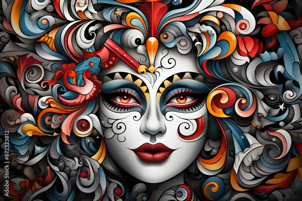 Surreal portrait art with intricate designs and fantastical themes