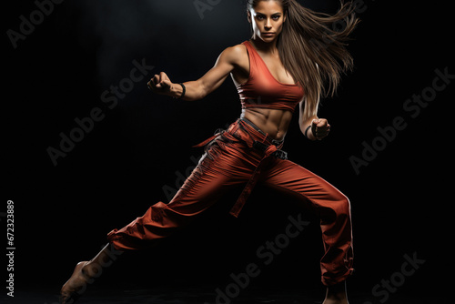 Portrait of confident and sporty woman engaged in oriental martial arts