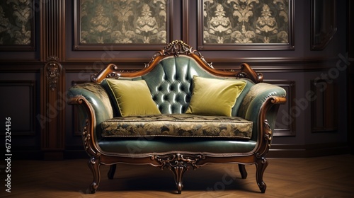 beautiful vintage sofa in the room  generated by AI
