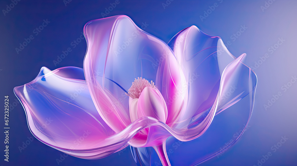  a close up of a pink flower on a blue background.  generative ai