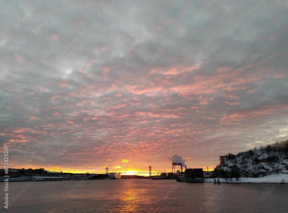 Winter sky at Goteborg Port Sweden