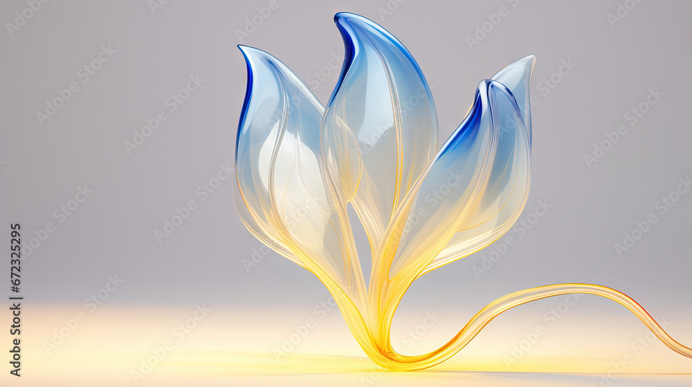  a blue and white flower on a gray background with a light reflection.  generative ai