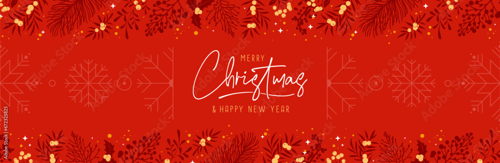 Christmas holiday greeting card or banner with floral desoration. Vector illustration Christmas holiday greeting card or banner with floral desoration. Vector illustration