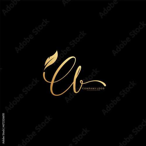 CB handwritten logo template with feather. Initial signature vector