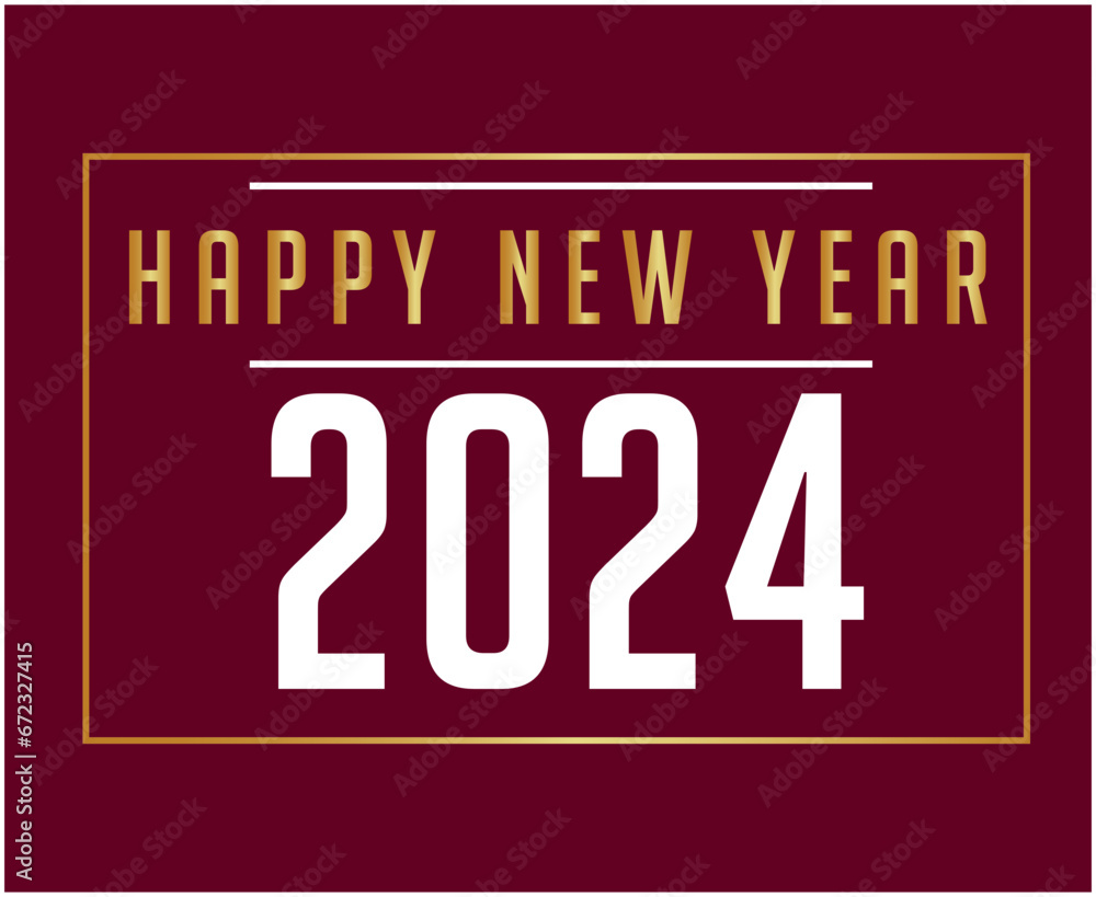 Happy New Year 2024 Holiday Gold And White Abstract Design Vector Logo Symbol Illustration With Maroon Background
