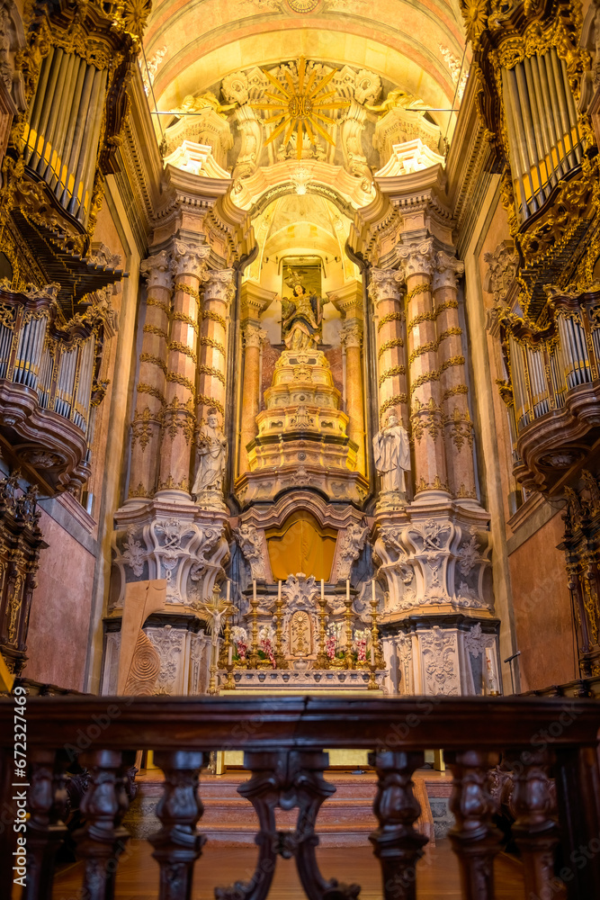 Medieval interior architecture in Clerigos Church, Porto, Portugal